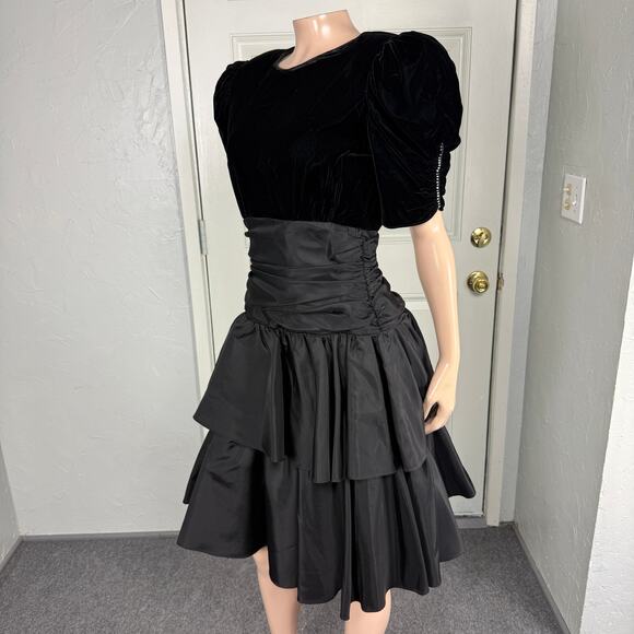 Vintage 70s Zum Zum Party Dress 7/8 Formal Prom Evening Taffeta Velvet V3-3 - Picture 3 of 10